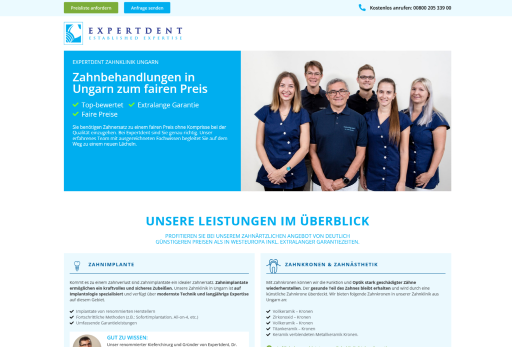 Durch Landingpages welche auf die jeweilige Zielgruppe zugeschnitten sind, konnten wir bei unserem Kunden expertdent die Conversionrate verbessern